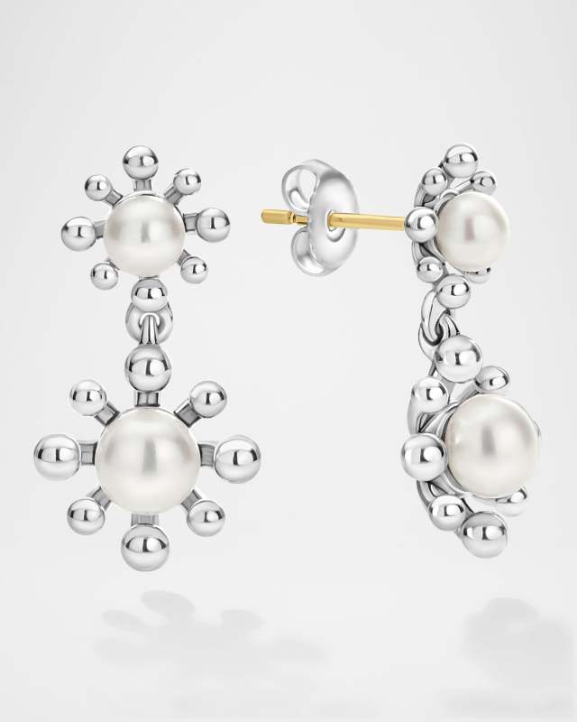 Luna Fleur Floral Pearl Drop Earrings in Sterling Silver